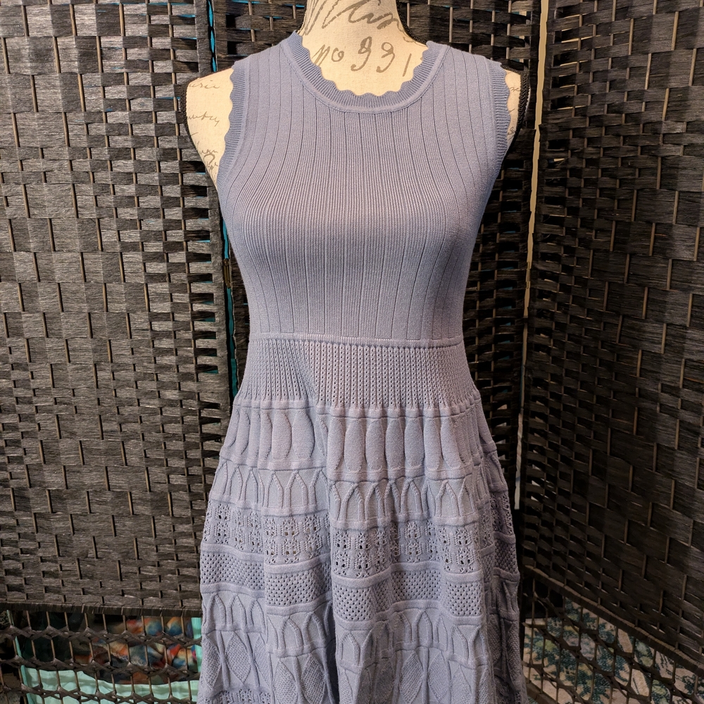 Source Unknown Textured Knit Midi Dress in Light Blue